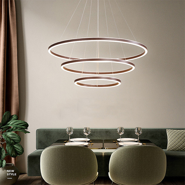 LED pendant light aluminum ring hanging wire retractable led dining chandelier Nordic postmodern fashion home bedroom living room RC Dimmab