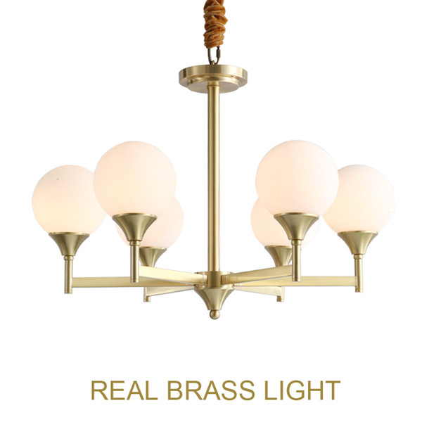 Post modern milky glass ball copper pendant light lamp LED brass hanging lamp European American modern golden pendant lamp light