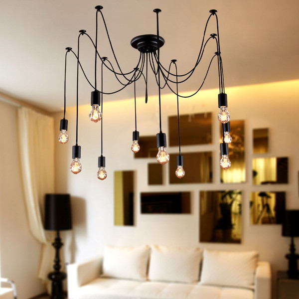 New Modern led pendant lights DIY Vintage French 2 meter 10 Lights Black Chandelier/Hanging Lamp/Droplight