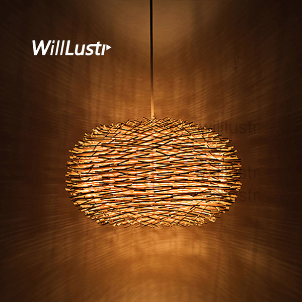 willlustr wicker pendant lamp handmade suspension light bird nest shape hanging lighting bar hotel restaurant mall lounge porch