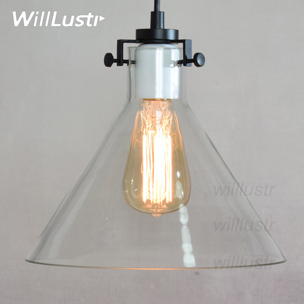 Clear Glass shade pendant lamp Meridian Edison Vintage Bulb industrial light RH Transparent FUNNEL FILAMENT LIGHTING retro American country