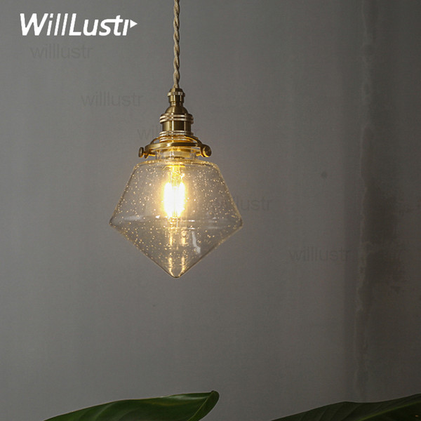 handmade bubble glass brass pendant lamp mouth blown clear crystal suspension light Japan nordic retro lamp fixture restaurant hotel bedside