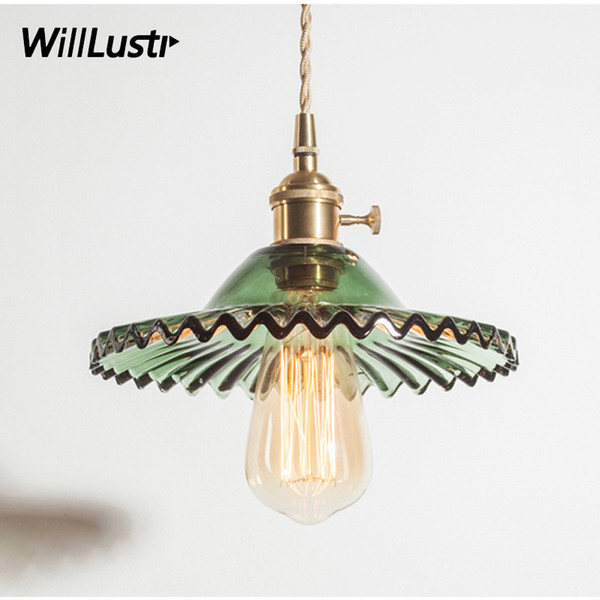 Nordic vintage crystal pressed glass pendant light copper head pendant lamp home dinning room hotel restaurant loft bar umbrella glass light