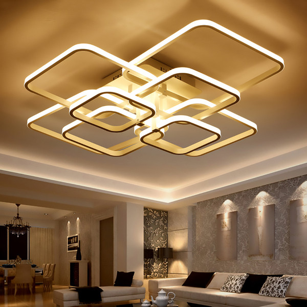 New Square Rings Frame Modern Led Ceiling Lights For Living Room Bedroom White Or Black Arms Ceiling Lighting Fixtures 110V 220V