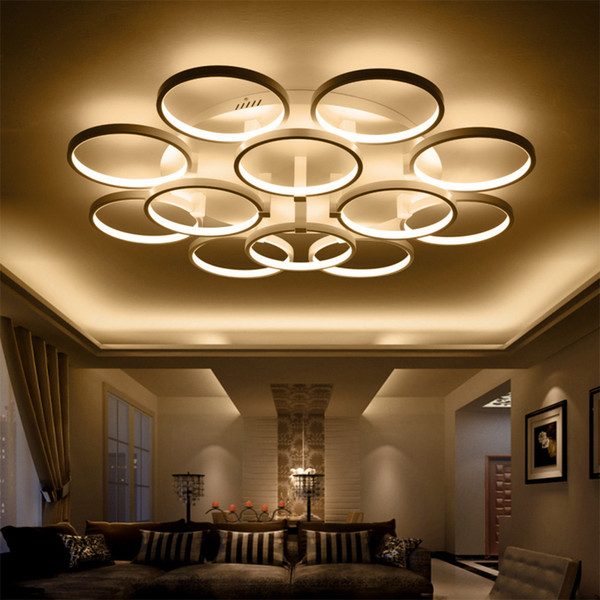 rings white finished chandeliers LED circle modern chandelier lights for living room acrylic FULOC indoor Lighting