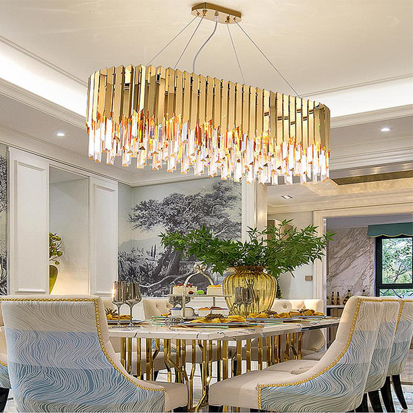 Simple atmosphere living room chandelier restaurant bedroom stainless steel chandelier light luxury post-modern oval crystal chandelier