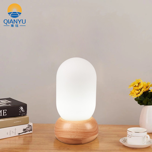 QIANYU Nordic minimalist creative solid wood glass table lamp modern living room bedroom bedside decoration table lamp (send light source)