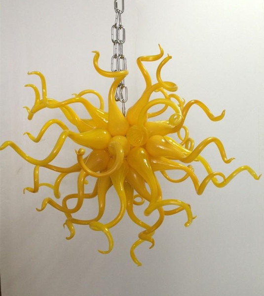 Free Shipping Yellow Blown Glass Chandelier with CE UL Certificate Flower Glass Custom Decorative Chandelier for Livingroom Decor