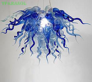 Blue and Clear Lights Bedroom Decor 100% Mouth Blown Borosilicate Chihuly Hand Blown Glass Chandelier Antique