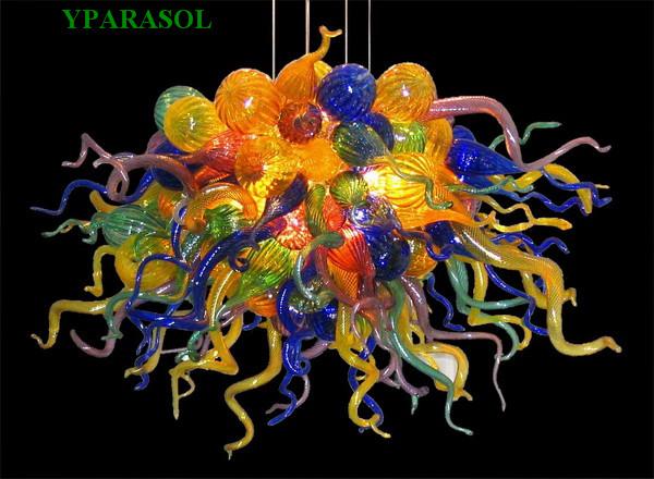 Interior Light Fixtures Homes Living Room Lighting 100% Mouth Blown Borosilicate Chihully Style Murano Stained Glass Chandelier Crystals