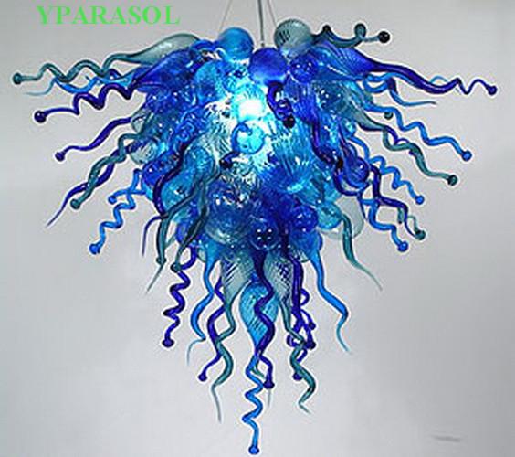 100% Mouth Blown Borosilicate Home Decoarations Led Lights Dale Chihully Style Chandeliers Blue Living Room Furniture