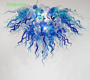 Contemporary Murano Glass LED Chandeliers for Home Decor Modern Blue and Clear Borosilicate Glass Dale Chihuly Chandeliers Lights