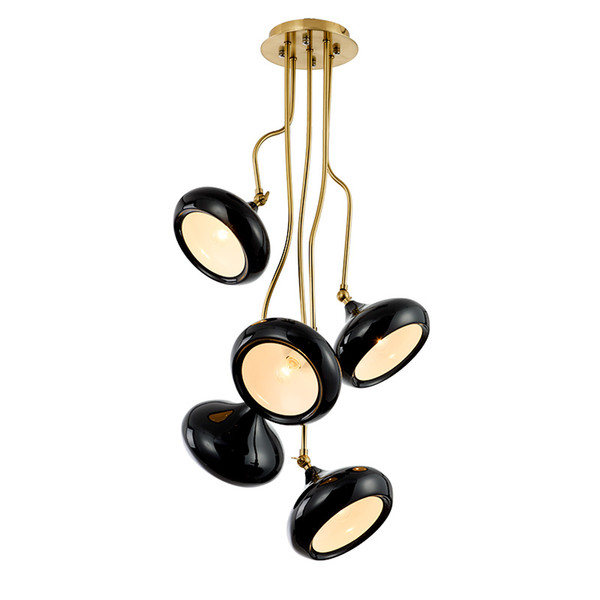 Nordic post modern LED pendant lights gold with black metal 5 heads combo hanging lamp round kids room foyer bedroom chandelier lamp