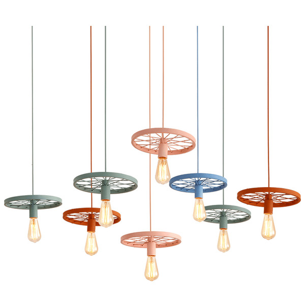 Vintage pendant lights colorful macaron hanging light metal colorful wheel droplight for kids room bedroom restaurant pendant lamps