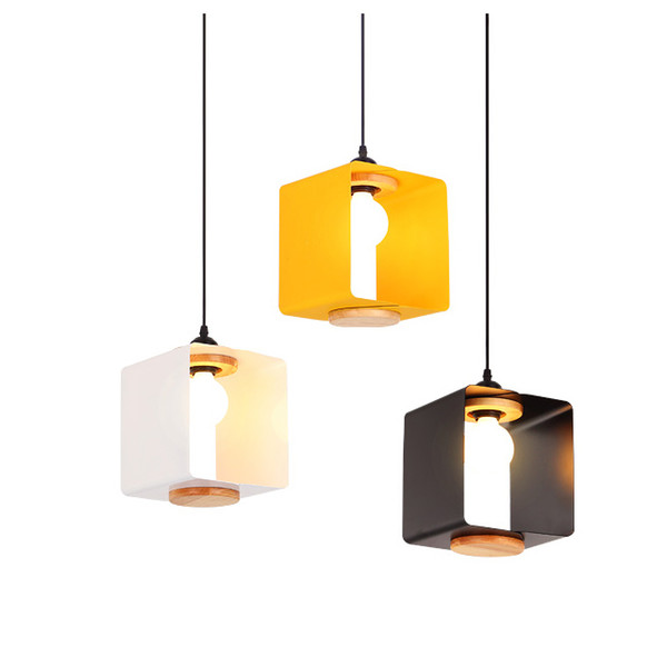 Modern simple metal square pendant lights colorful macaron droplight black white blue yellow lovey color kids room bedroom restaurant light