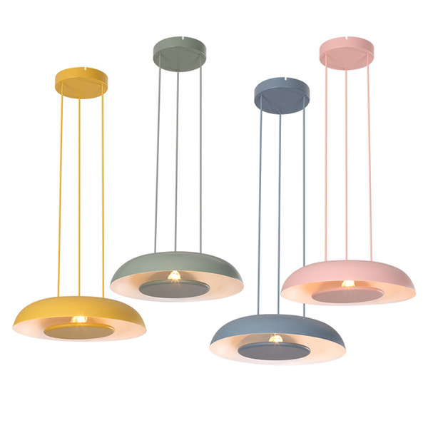 Modern simple LED pendant lights colorful macaron metal droplight pink yellow green blue round for kids room foyer bedroom lighting fixture