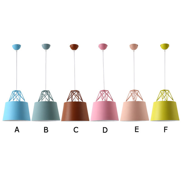 Nordic modern simple LED pendant lamp colorful macaron metal lampshade hanging lamp round kids room foyer bedroom E27 bulb lighting fixture