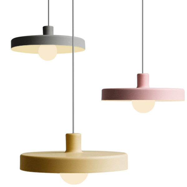 Modern brief LED pendant lights colorful macaron metal droplight pink yellow green gray round kids room foyer bedroom lighting fixture