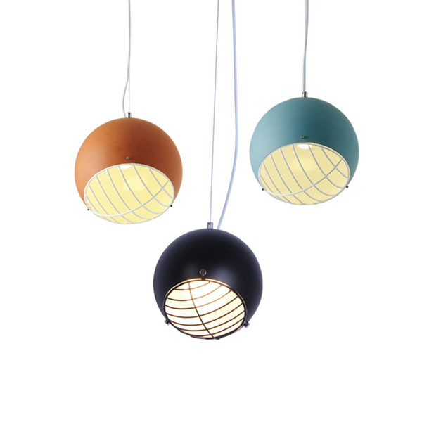 Post modern pendant lights colorful macaron hanging light Iron art single head droplight for kids room bedroom restaurant pendant lamps