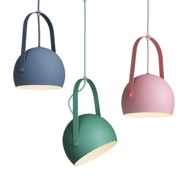 LED pendant lights colorful macaron metal hanging light pink blue yellow single head droplight for kids room bedroom restaurant droplight