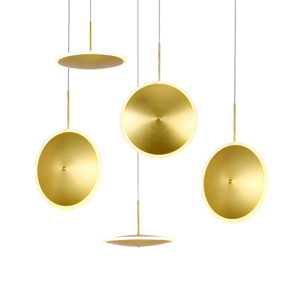 Nordic post modern LED pendant lamp gold aluminum with acrylic lampshade hanging lamp round plate kids room foyer bedroom lighting fixture