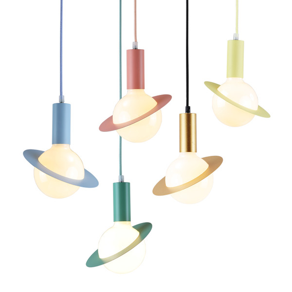 Creative modern simple LED pendant lights colorful macaron droplight colroful sweet lovey color kids room bedroom restaurant chandelier lamp