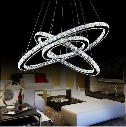 Hot Selling Hot sale Crystal Diamond Ring LED Crystal Chandelier Light Modern Crystal Pendant Lamp 3 Circles different size position