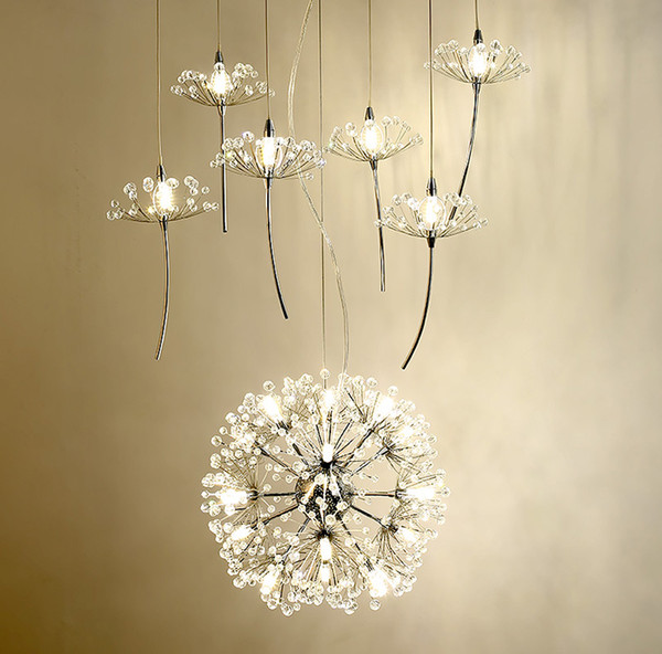 Europe Crystal Chandelier Dandelion Clothing Shop Restaurant Livingroom G4 LED Lighting Stairs Droplight American Flower Lamp