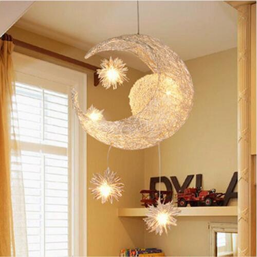 LED G4 light source, Moon & Star lamp - modern Children Kid Child Bedroom novelty Pendant Lamp Chandelier Light Ceiling Aluminum