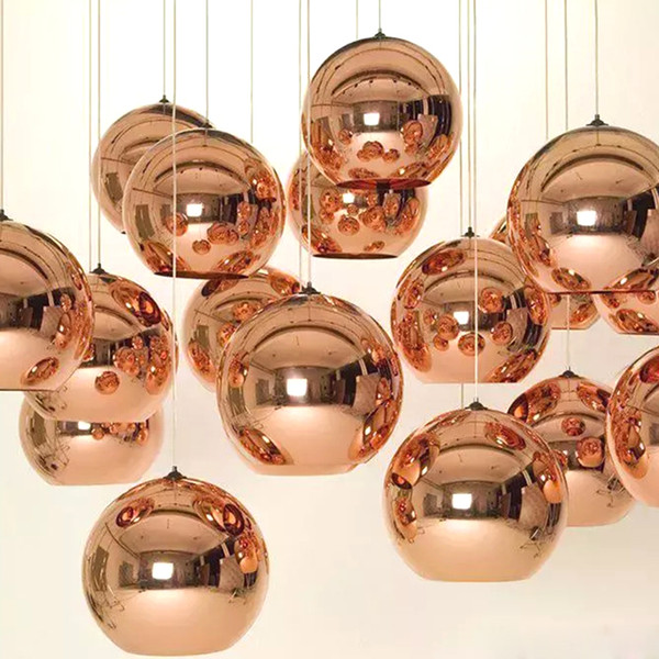 Full set LED Pendant Lamp Copper Sliver Shade Mirror Chandelier Light E27 Bulb Modern Christmas Chandeliers Glass Ball droplight Lighting