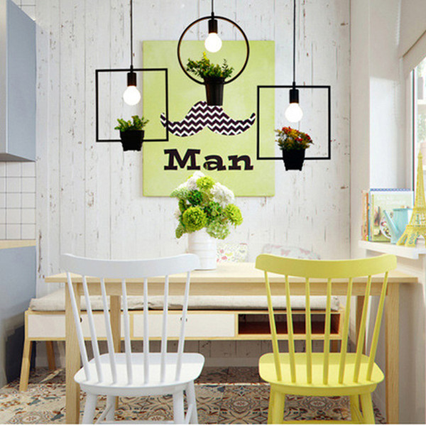 pendant lights room wrought iron pendant lamps Geometric Plants Pot Iron Square Round Suspension chandelier For Decor Restaurant