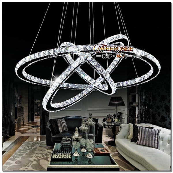 3 Rings Crystal LED Chandelier Pendant Light Fixture Crystal Light Lustre Hanging Suspension Light for Dining Room, Foyer, Stairs