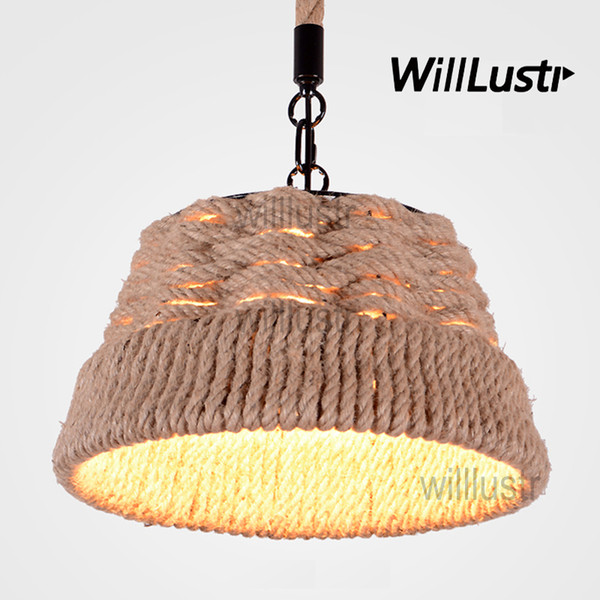 Willlustr hemp rope pendant lamp American country style suspension light loft Edison Bulb natural material hanging lighting