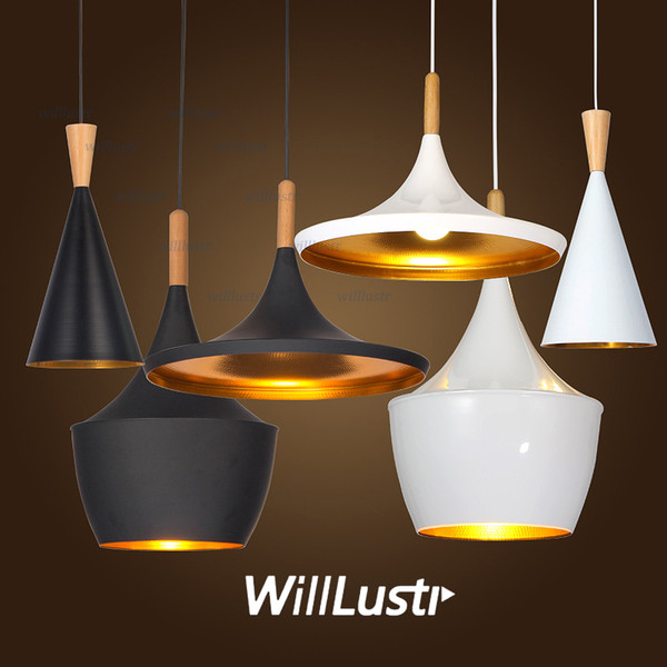 Instrument ABC beat Light suspension lighting outside black inside gold wood metal material fat wide tall pendant lamp