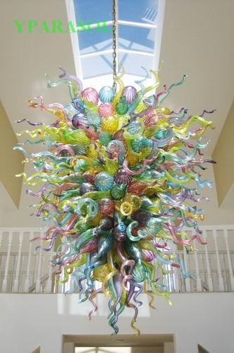 Multi Color Crystal Art LED Decorative Hanging Glass Chandelier 100% Mouth Blown Glass Pendant Lamps for Home Decor