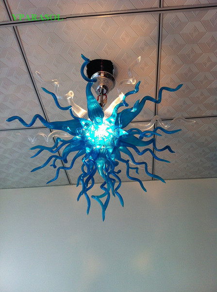 Wedding Decoration Clear Blue Led Pendant Light Chihully Style 100% Mouth Blown Borosilicate Hand Blown Glass Crystal Chandelier Lighting
