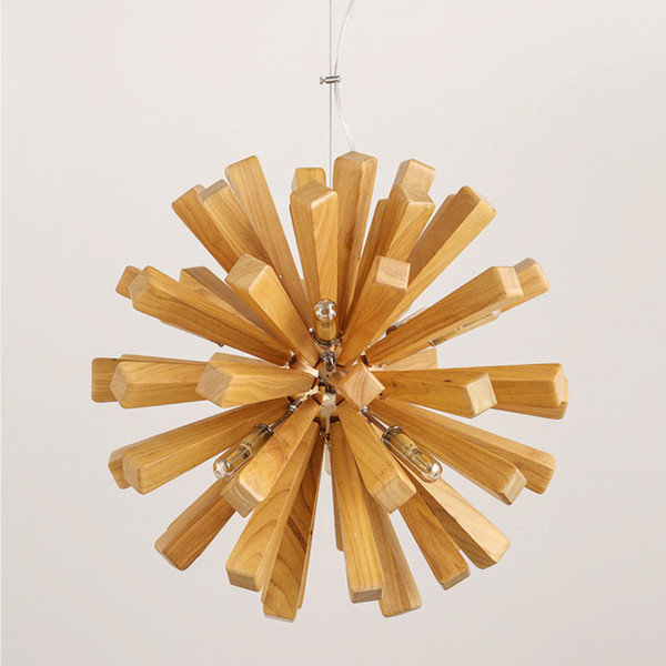 Ball Wooden Pendant Lights Hanging Solid Wood Lamps Dinning Room Restaurant Fixtures Indoor Decoration Pendant Lamp