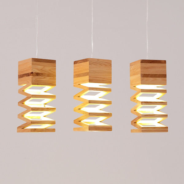 Modern Wood Pendant Light Restaurant Bar Coffee Dining Room Lamp 3W LED Hanging Light Fixture 85V-265V