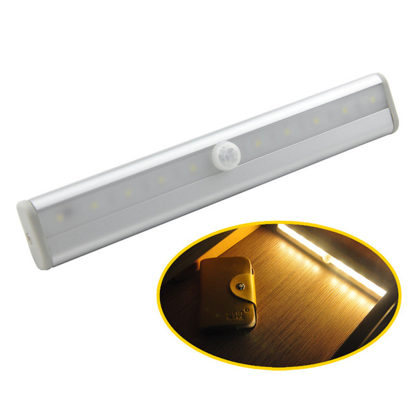 DIY Stick-on Anywhere Portable 10 LED Wireless Motion Sensing Closet Cabinet LED Night Light/Stairs Light/Step Light Bar with Magnetic Strip