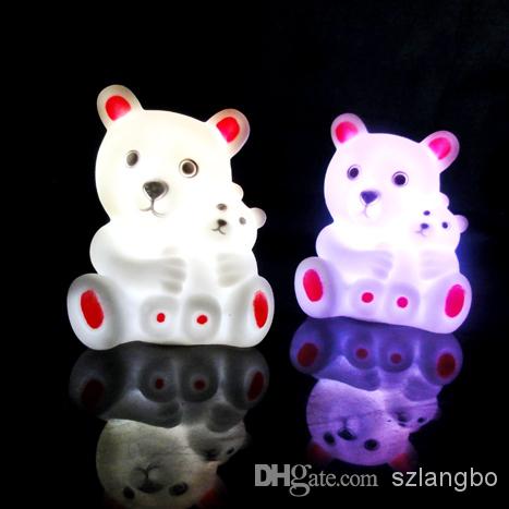 RGB Color Monther-and-baby Bear LED Night Light with AG13 cell battery, EVA Material