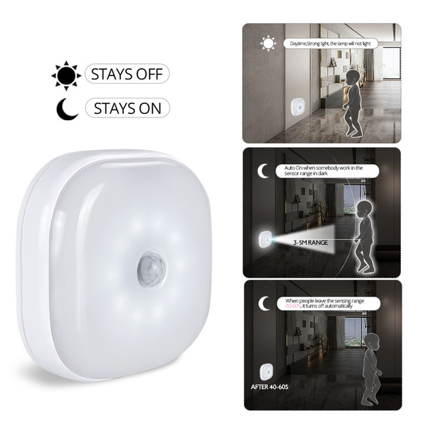 New style Infrared induction Motion Night Light Wall Lights 3 * AAA Battery Powered AUTO ON / OFF Lamp for Cabinet Closet Staircase Bedside