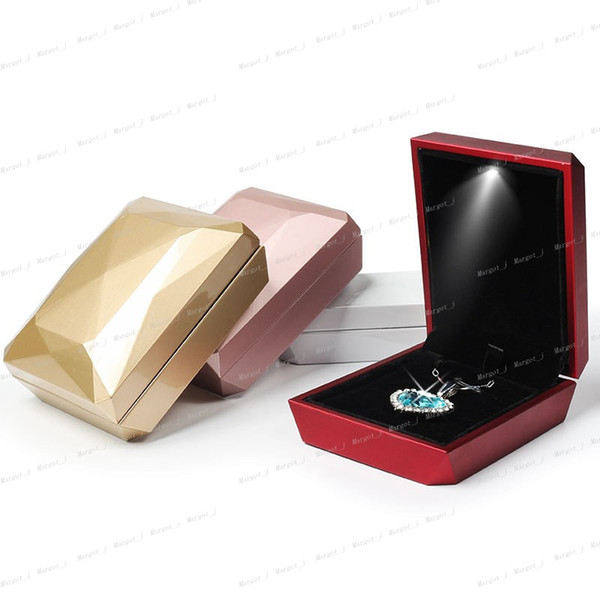 Fashion Gold White Red Rose Gold Ring, Pendant Box Jewelry Display Box LED Rubber Painting Jewellery Box