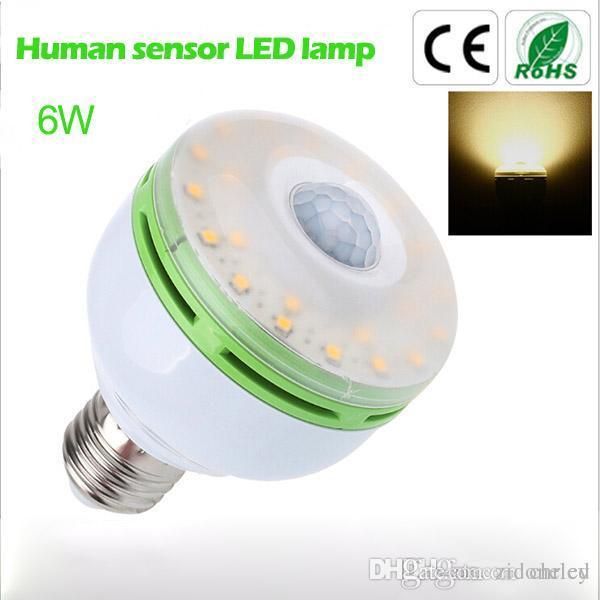 LED sensor lights E27 base 6W warm white LED bulb CE RoHS body sensor LED lamp 48leds epistar chip energy saving intelligent bulb