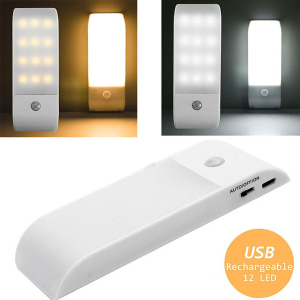 12LED USB Rechargeable PIR Motion Induction Sensor Night Light Closet Wardrobe Cabinet Lamp 3 Modes Magnetic Night Lamp for Nursery