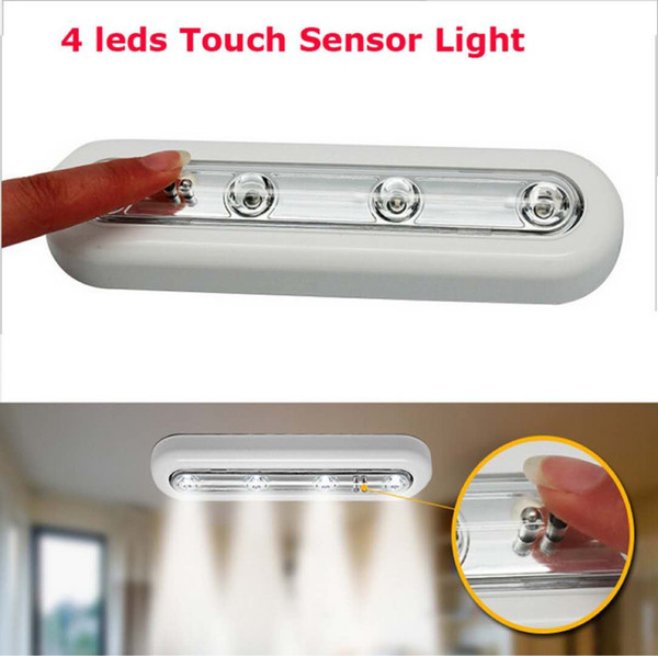 LED Sensor Touch light White Cordless Batteries Under Cabinet Push Tap Touch Stick Lamp On 4 LED Night Light Lamp Emergency Working Light