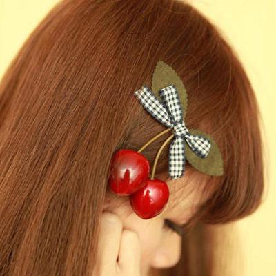 Wholesale-Free shipping 2014 new jewelry fashion wholesale cherry bow hairpin lovely hair accessory stripe wafer duckbill hair clip women