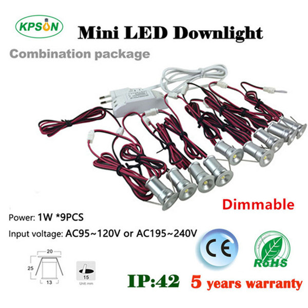 4set 1W*9pcs/set Mini 1W LED Spotlights Indoor Corridor Stair Lighting Lamp AC110V or 220V Dim 120D LED Down Light 15mm Cut CE ROHS Driver