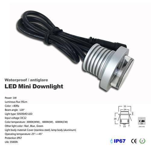 12pcs 1w DC12V Epistar LED waterproof downlight LED spotlight,CE & ROHS and 5 years warranty IP67,factory direct sale