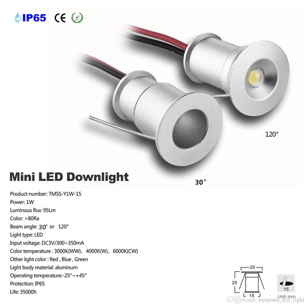 20pcs led light high quality hot-selling mini spot light 1W ceiling spot light 15mm cutting DC3V/300mA 30/120 degree whole sale job shiping