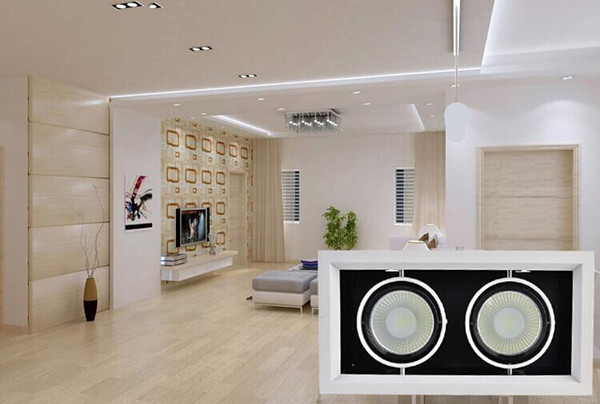 Wholesale price 6pcs/lot 30W Double COB LED Grille Lampe COB LED Downlight with Led Driver 2*15W COB LED Recessed Light 275*145mm AC85-265V